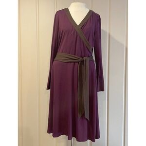 Talbots Womens Burgundy/Purple Brown Wrap Dress Belted Midi Long Sleeve Size 12